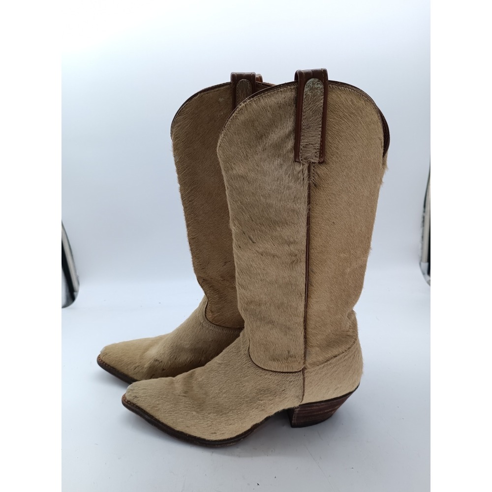 J Chisholm Womens 8M Hair On Hide Cowboy Boots Tan Leather Western 844 USA s3